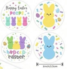 40 PCs Round 1” Happy Easter Peeps Bunny Stickers Party Decorations Env Seals