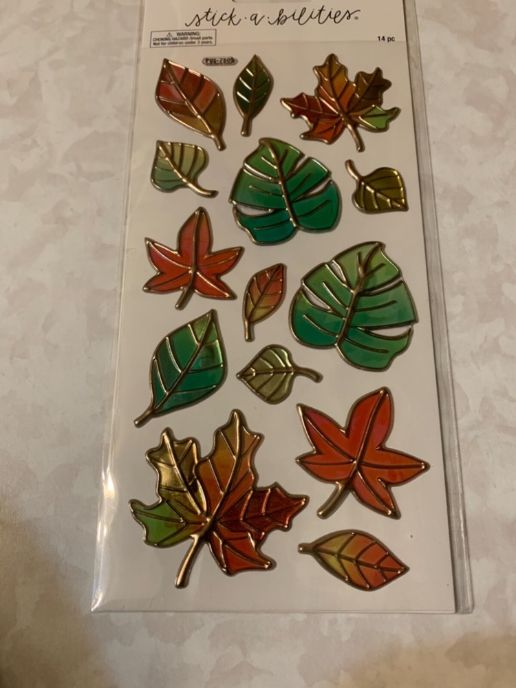 STICKABILITIES THE PAPER STUDIO EPOXY METAL COLORFUL LEAVES LEAF 14 PCS