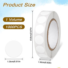 1000 Pcs White round Stickers 0.5 Inch White Dot Stickers Waterproof Circle Stic