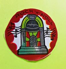 Vtg 80’s CARDESIGN Hot Spot? foil rock ‘n’ roll juke box small sticker *damaged*