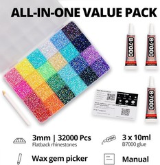 All-in-One 33000 Piece Rhinestone Set with B7000 Glue – Perfect for Crafting