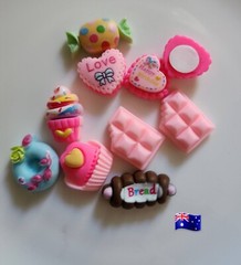 10pcs Cute Colourful Cake, Bread, Lollies & More Self Adhesive Flat Back…