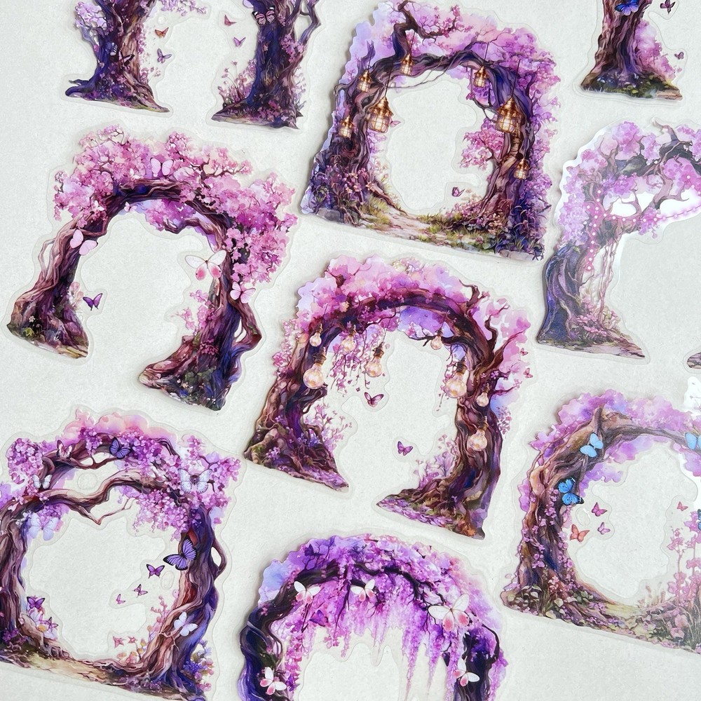 Purple Floral Garden Archway Stickers Junk Journal Collage Scrapbooking