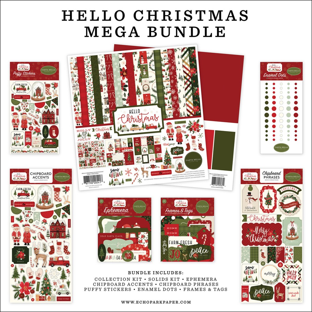 HELLO CHRISTMAS MEGA BUNDLE Carta Bella collection, stickers, chipboard accents
