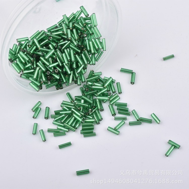 2000 Glass Tube Bugle Beads 2X7mm Green Silver-Lined + Storage Box