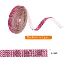 0.35 Inch Self Adhesive Rhinestone Strips 3 Yard for Crafts,Rose Red