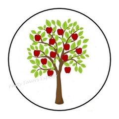 30 APPLE TREE ENVELOPE SEALS LABELS STICKERS PARTY FAVORS 1.5″ ROUND