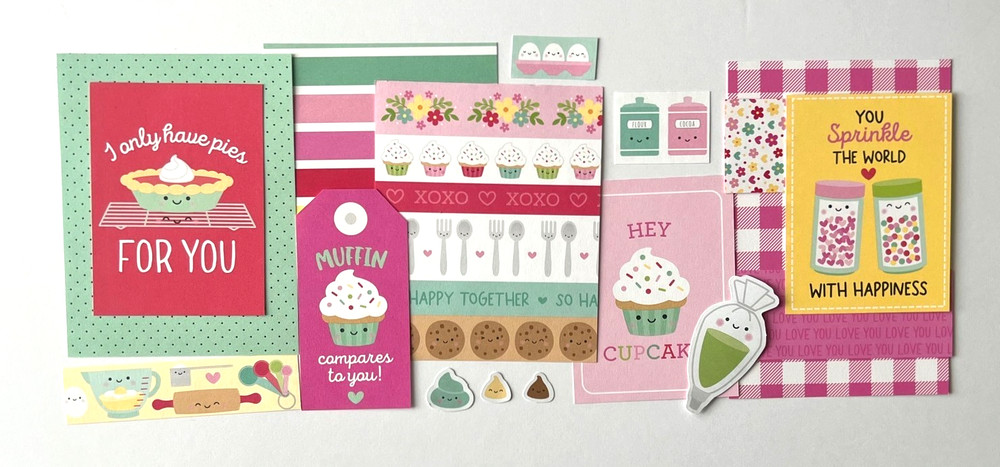 #K130 -DOODLEBUG BAKE ME HAPPY MADE WITH LOVE DOODLEBUG SCRAPBOOK CARD KIT 15pcs