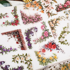 180Pcs Courtyard Corner Flower Stickers for Scrapbooking Journaling Vintage Flow