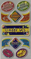 CHEER UP FOIL Stickers(11pc) Encouraging Phrases￼•Sport•Card Making•Teachers•WOW