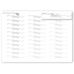 Meeting  Script Planner Stickers / 30 Gold Foiled Text Headers (1.5″) SILVER