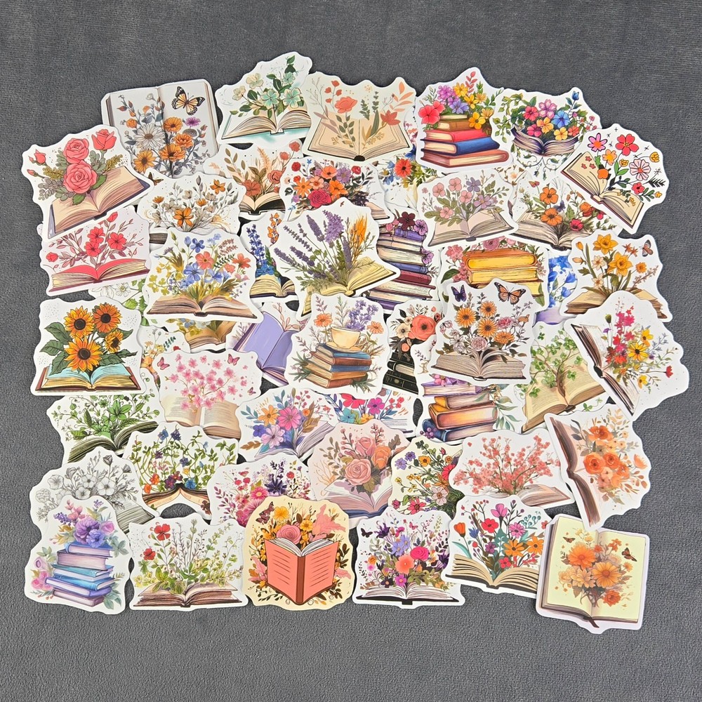 Love Reading Books w/ Flowers Stickers – Set of 10 Floral Bookish Stickers