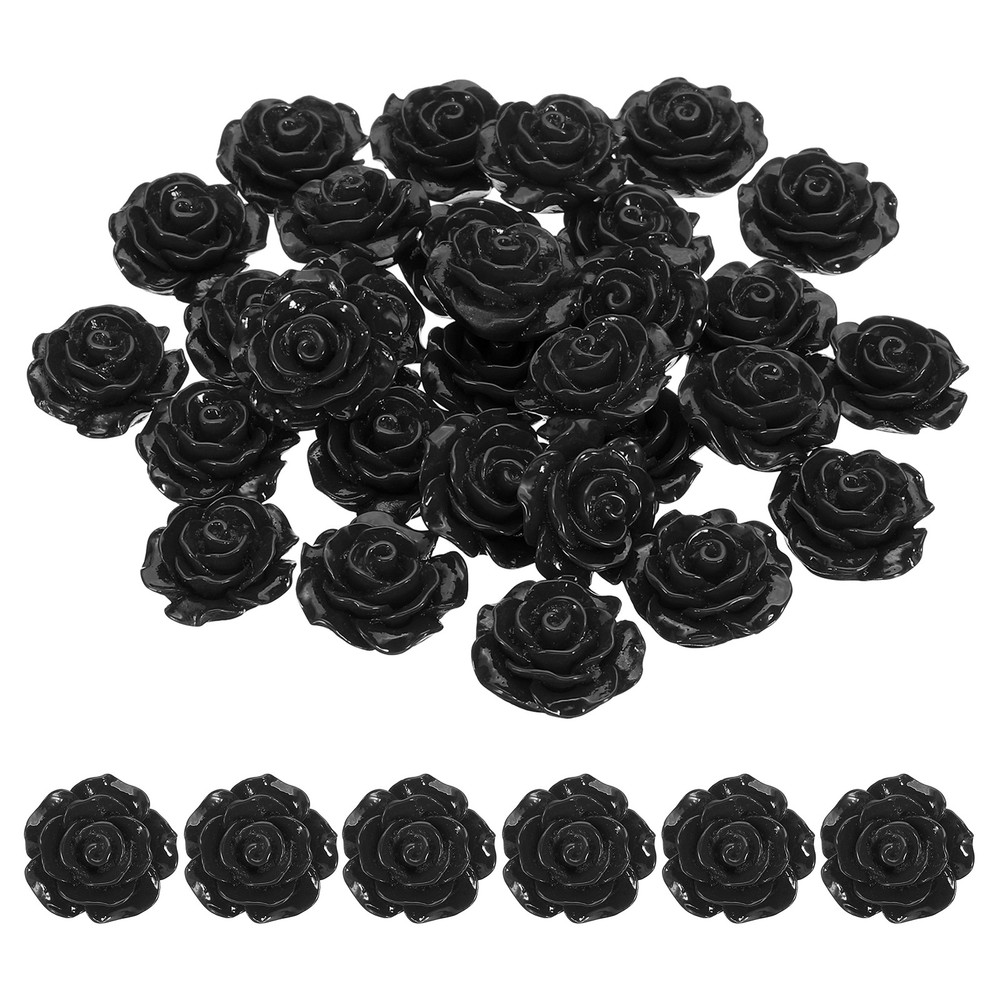 20mm Rose Flower Resin Cabochon, 30 Pcs Mini Rose Flower Resin, Black