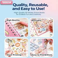 20 Sets DIY 3D Sticker Scene Collection Book, Miniature Cute Cartoon Animal Stic