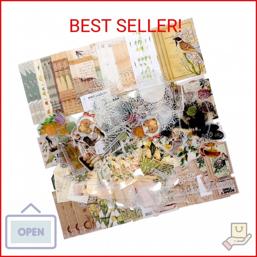 Teniinet 260 PCS Vintage Scrapbooking Supplies Aesthetic Journaling Kit,Large Co