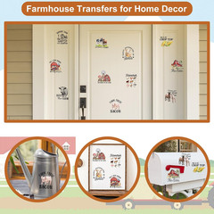 24 Sheets Farmhouse Rub on Transfer for Crafts Farm Animal Truck Words Rub on Tr