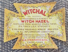 Vintage Witchal Witch Hazel Drug Dickinson ESSEX CT Gilt Trim Label 5″W LOT OF 2