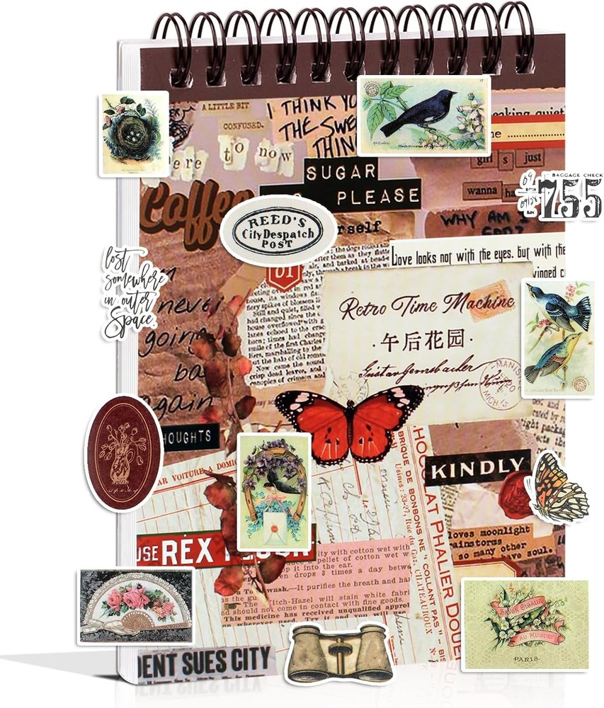 532PCS Vintage Stickers for Scrapbooking, 50 Sheets Precut Washi Stickers Book f