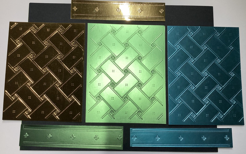 Matelasse Pre Cut Foil Card Toppers Using Anna Griffin Embossing Folder