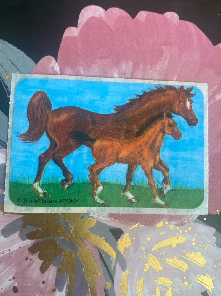 Vintage SmileMakers Brown Horses Sticker Module 2×4 Inches