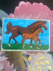 Vintage SmileMakers Brown Horses Sticker Module 2×4 Inches