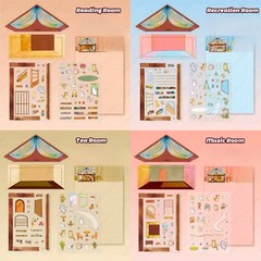 4 (3D) 6.3 x 4.1 Isometric Scene Rooms. Reading, Recreational, Tea, and Music.
