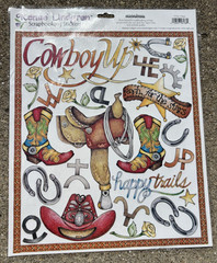 NEW 8 x 10″ Creative Imaginations Sticker Sheet COWBOY HAPPY TRAILS BOOTS HAT