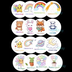 Printable Kids Affirmation Stickers Bundle | 16 Kawaii Motivational Designs