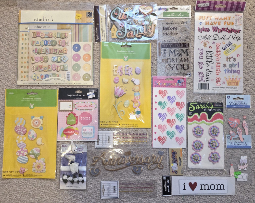 Mixed Brands Scrapbooking Sticker and Rub On Lot Assorted Themes New Unopened