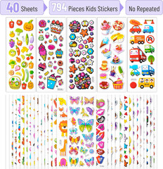 3D Puffy Stickers for Toddlers & Kids, 40 Sheets, 794 Pieces, Assorted Themes