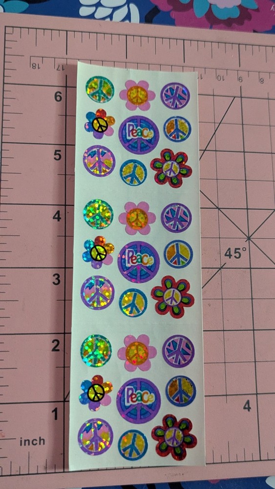 Vintage Sandylion Stickers Peace Signs Flowers 1 Strip Of 3 Modules