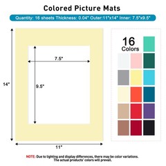 16Pk Mixed Colors 11×14 Inch Picture Frame Mats for 8×10 Inch Photos Artworks