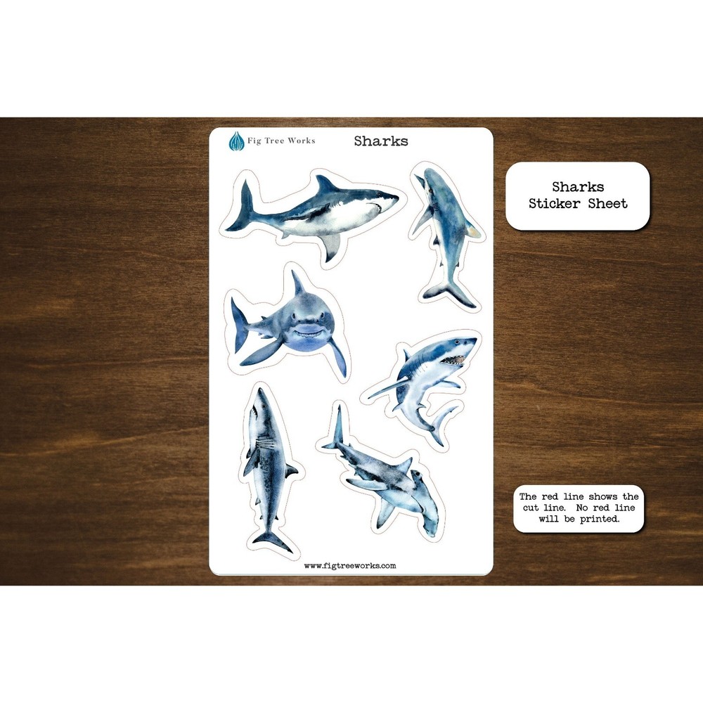 Sharks Sticker Sheet | Planner and Journal Stickers | Decoration Stickers