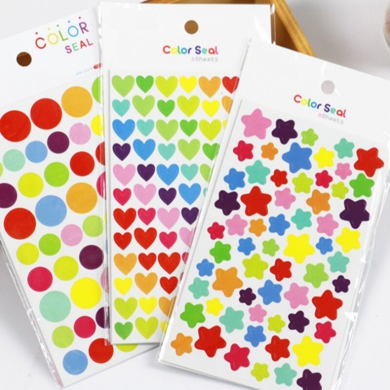 54 Sheets Colorful Heart Polka Dots Star Shape Stickers Rainbow Decorative Decal