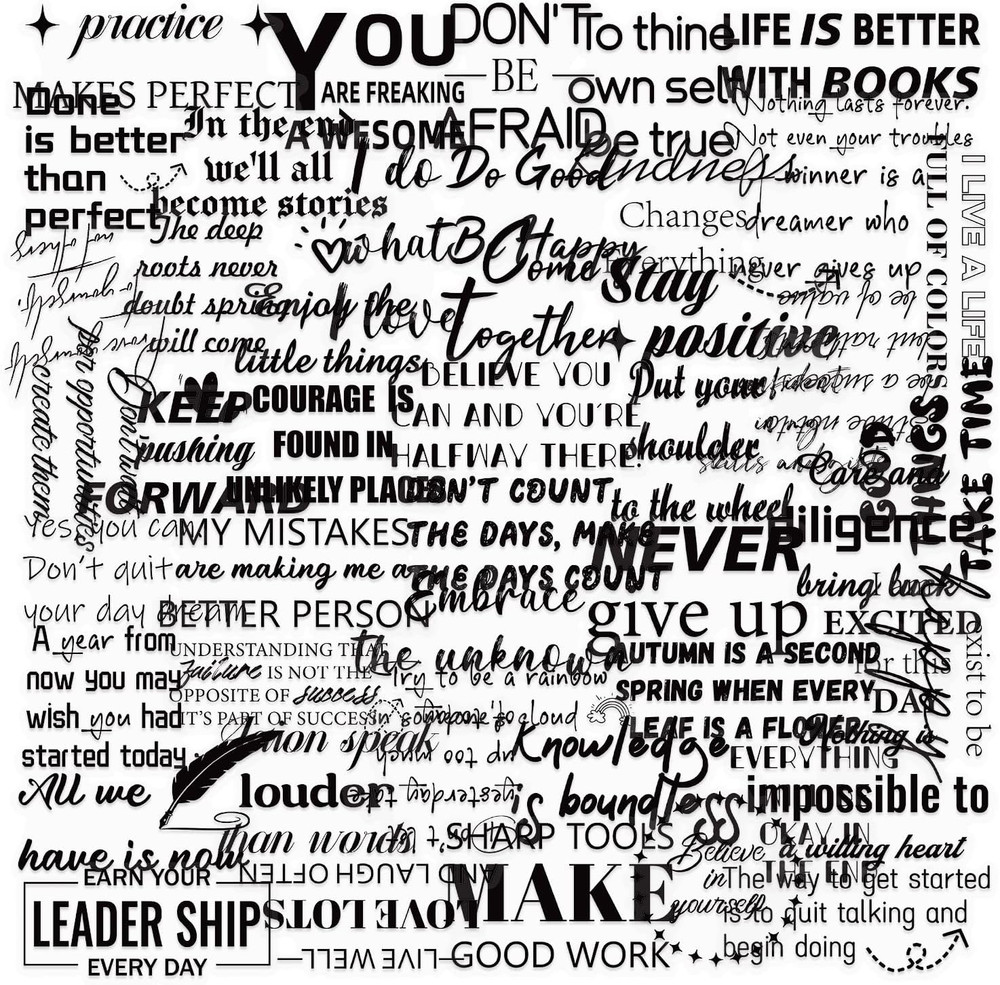 50PCS Transparent Motivational Quote Stickers,Black Inspirational Positive Affir