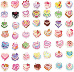 50Pcs Cartoon Heart Shaped Cake Stickers Kawaii Love Aesthetic Vinyl Waterproof