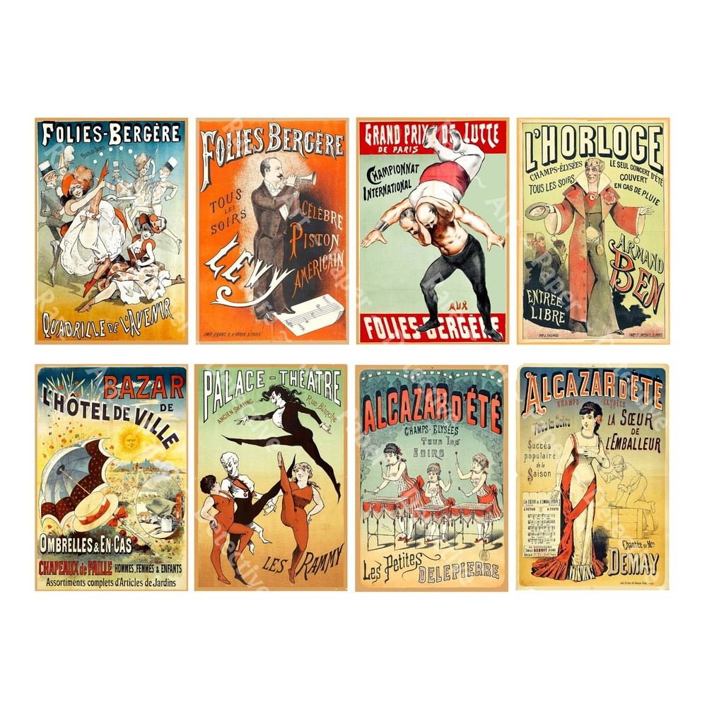 French Advertising Poster Stickers, Altered Arts, 3.75″ Tall Each, REPRODUCTIONS