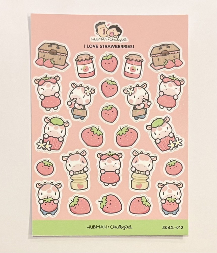 Hubman and Chubgirl Strawberry Cows Vinyl Sticker Sheet NEW
