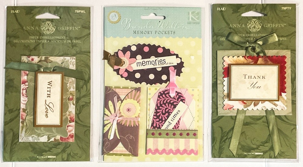 3 Packs Scrapbooking Dimensional Embellishments 2 ANNA GRIFFIN & 1 Brenda Walton