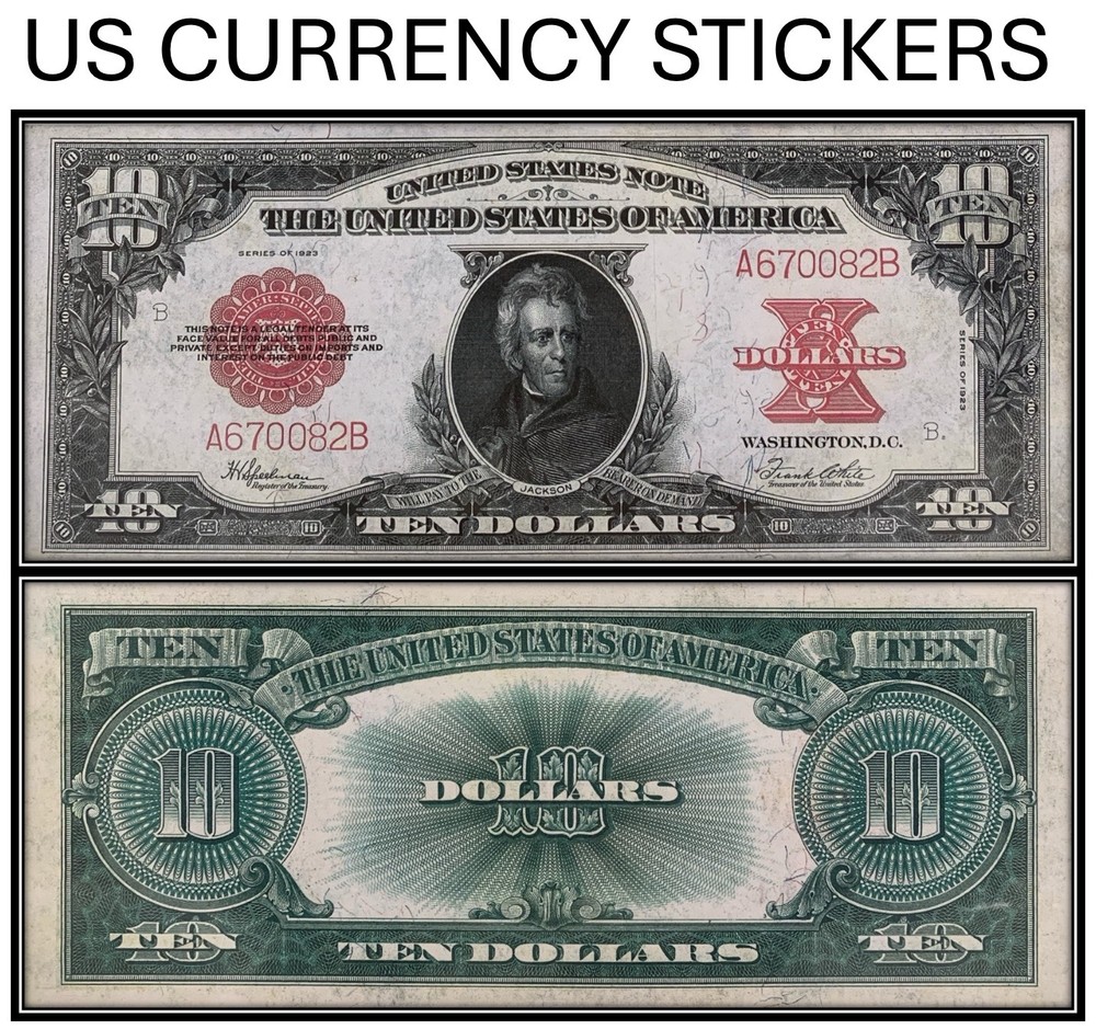 $10 Ten Dollar 1923 Legal Tender Note (US CURRENCY STICKERS) Lot Of 1