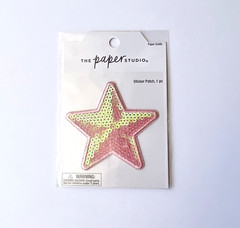 2.5” Pink Iridescent Star Adhesive Patch Embroidered Edge/Sequins Bling Sticker