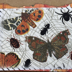 Handmade Junk Journal Card Mixed Media Paper, Fabric Moths Spiders 1 pcs 4″ x 6″