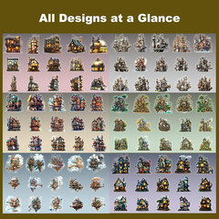 90PCS Gear Cabin PET Stickers – Steampunk Fantasy House Sticker for Scrapbook Jo