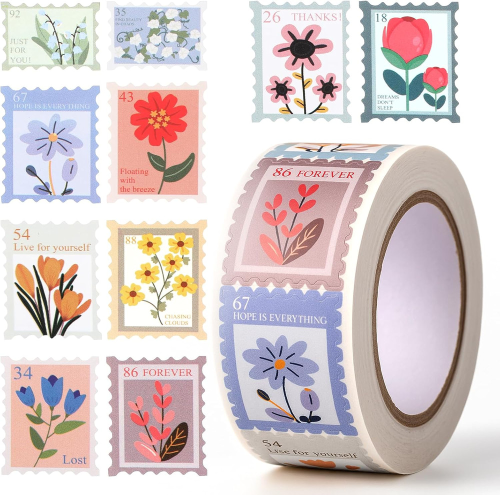 500PCS Cartoon Floral Stamp Stickers – 10 Styles for Scrapbooking and Crafting