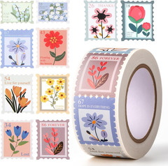 500PCS Cartoon Floral Stamp Stickers – 10 Styles for Scrapbooking and Crafting
