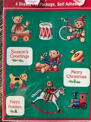 Vintage American Greetings Sticker Sheet Christmas Teddy Bears 4 Sheets NOS
