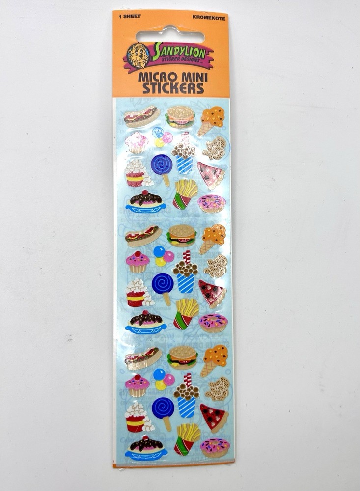 Vtg Sandylion Kromekote Micro Mini Stickers Strip Fast Food Sweets Pizza New NOS