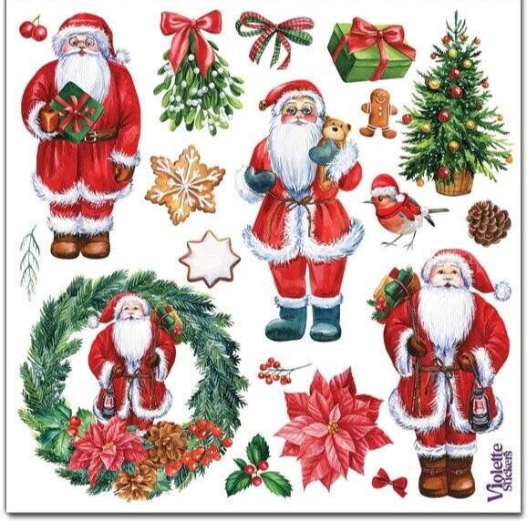 Violette Stickers Pine Wreath Santa Xmas Stickers Craft Planner Supply Scrapbook