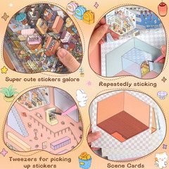 20 Sets DIY 3D Sticker Scene for Adults, Make Your Own Mini Cozy Shop House Roo