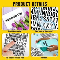 15 Sheet Small Letter Stickers – 1/2 Inch Black Vinyl Self Adhesive Alphabet Num